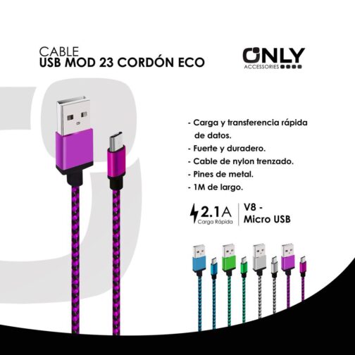 Cable usb mod23 - cordon eco - v8 - rosa