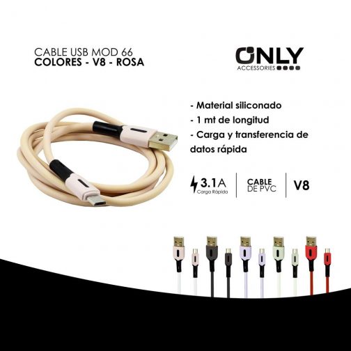 Cable usb mod 66 - colores - v8 - rosa