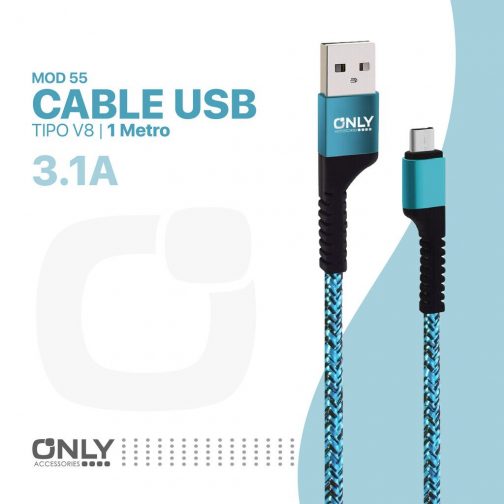 Cable usb mod 58 - textil only - v8 - azul