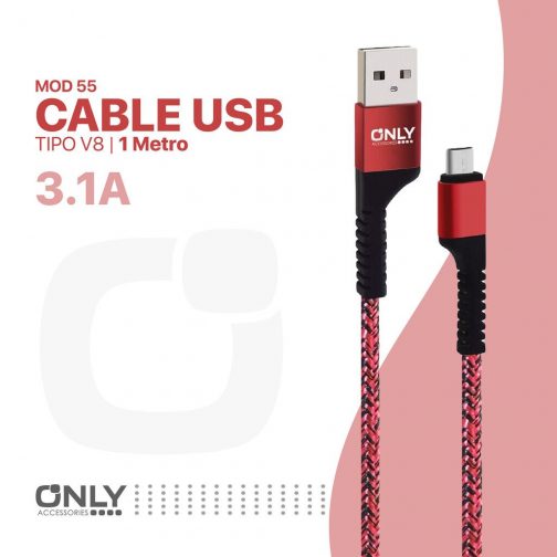 Cable usb mod 58 - textil only - v8 - rojo