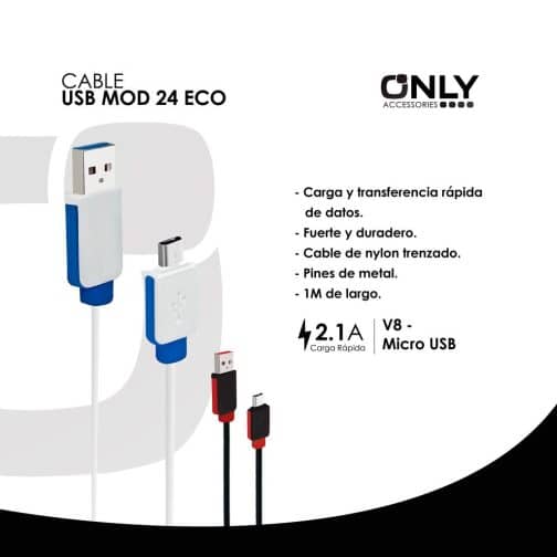 Cable usb mod24 - eco - v8 - blanco